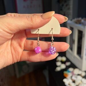 Handmade Mismatched Purple Dice Drop Earrings - Women Jewelry